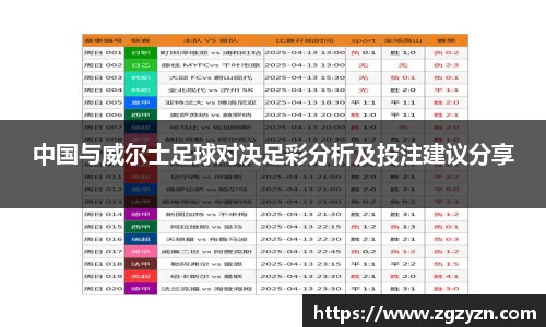 中国与威尔士足球对决足彩分析及投注建议分享